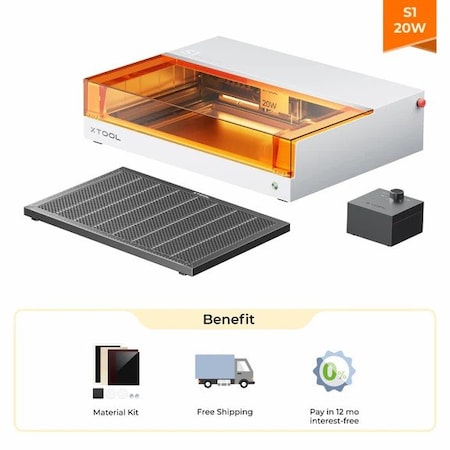 Xtool Enclosed Diode Laser Cutter and Engraver.  S1 20w Basic Bundle Pure White. MXD-K101-001